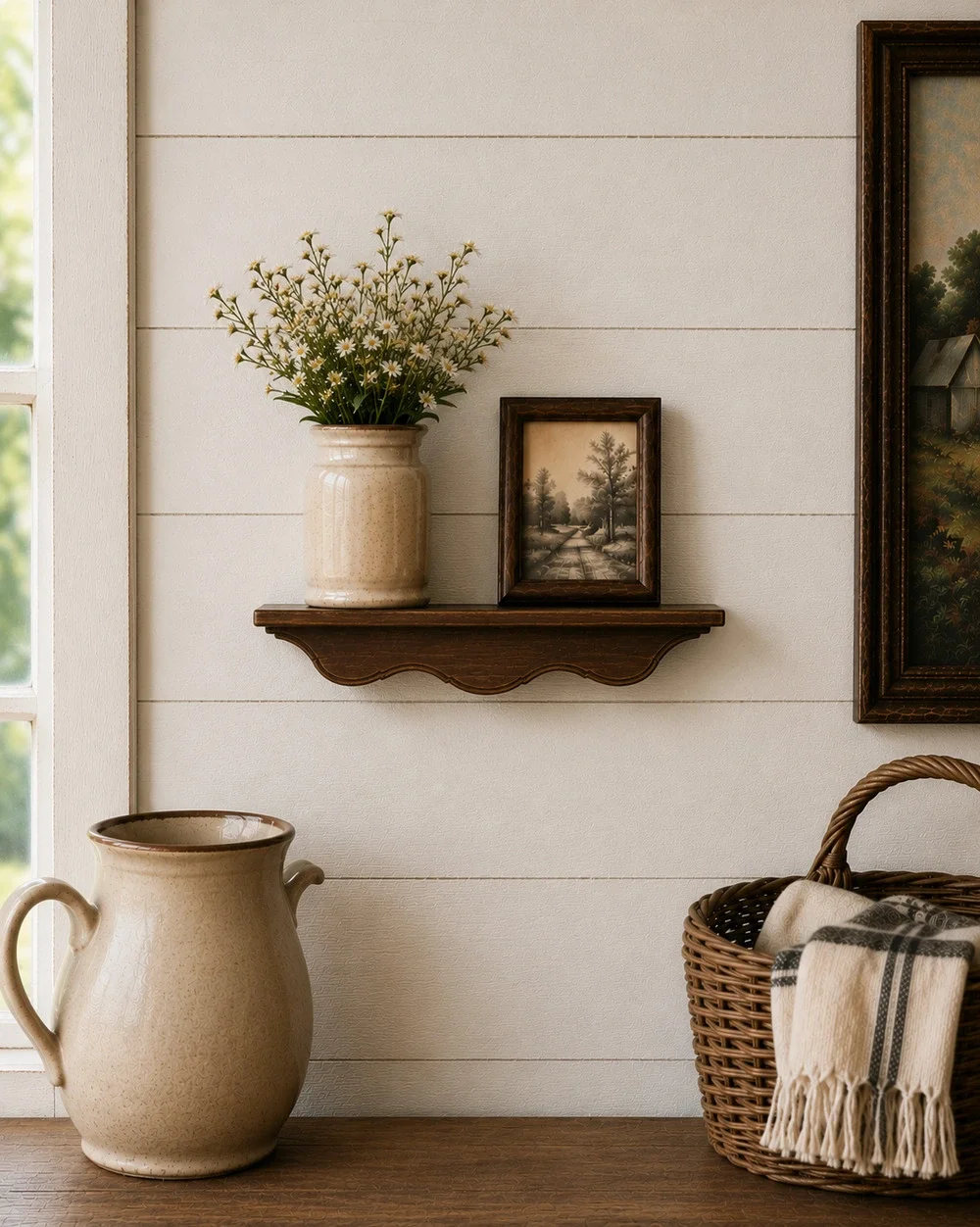 Vintage Small Wooden shelf w/ Plate Groove Can be Hung Either Way